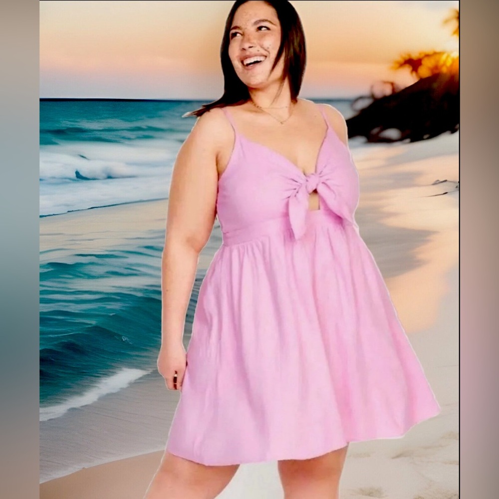 Old Navy Pink Linen Mini Dress Tie Bodice Spaghetti Straps Women’s XXL